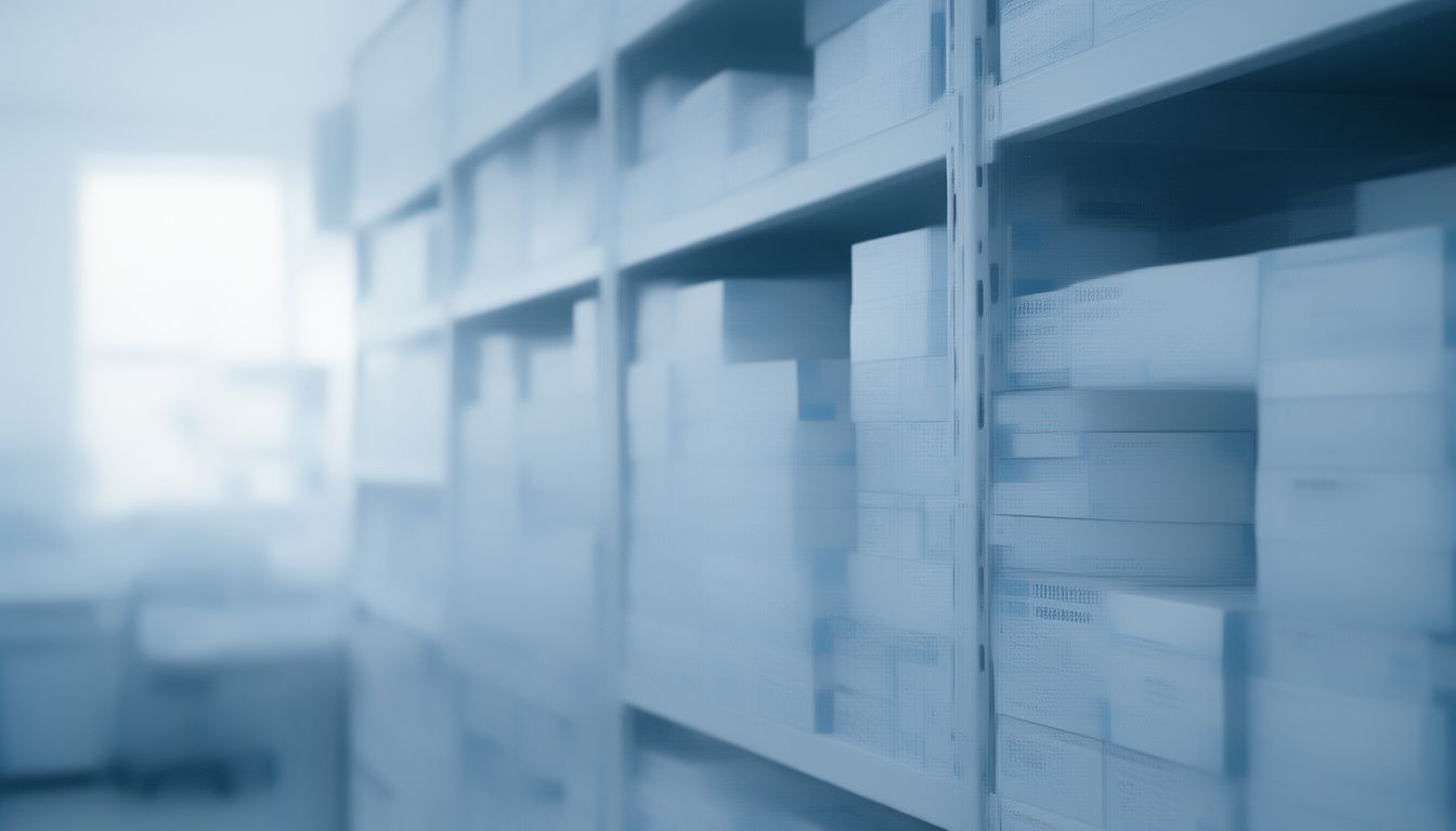 Stacked boxes of rapid test kits in a warehouse for pack size planning