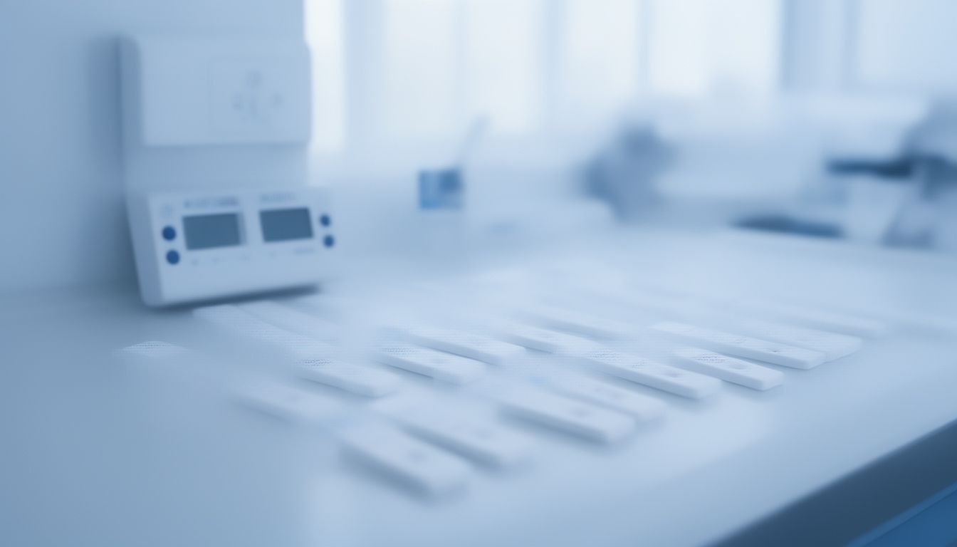 Clean laboratory bench with a timer and test cassettes ready for reading.