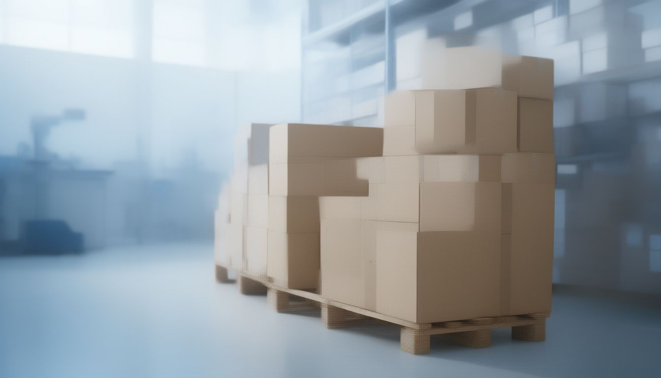 Boxed rapid test kits stacked on warehouse shelves ready for hospital orders